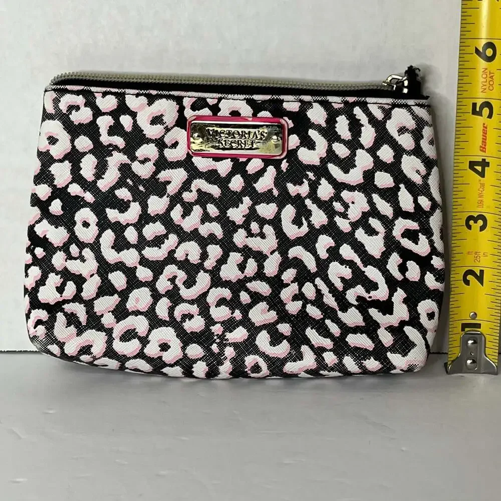 Victoria's Secret Black, White, and Pink Leopard Print Cosmetic Pouch